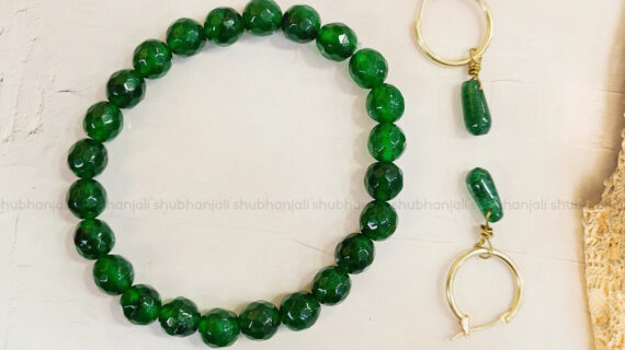 Crystal Green Jade Faceted Bracelet And Earring