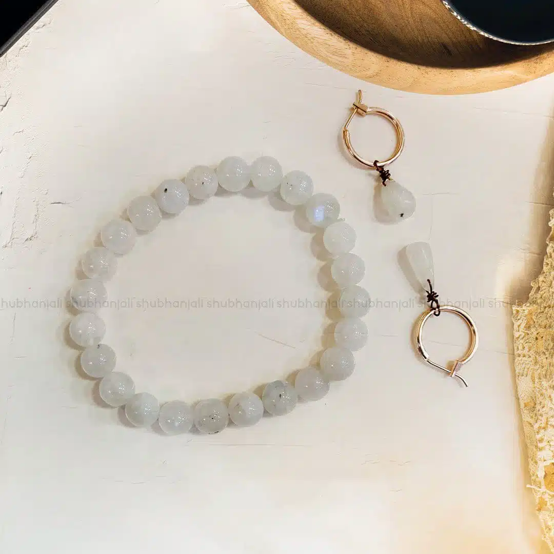 Shubhanjali-Moonstone Bracelet and Earring Crystal Moonstone Bracelet and Earring