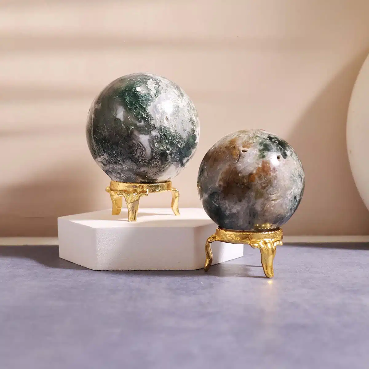 Shubhanjali-Moss Agate Polished Sphere (1) Shop Natural Moss Agate Crystal Polished Sphere