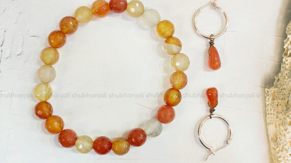 Red Carnelian Faceted Bracelet and Drop Earring Set
