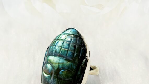 Labradorite Crystal Buddha face Finger Adjustable Ring
