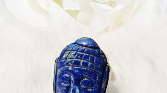 Lapis Lazuli Crystal Buddha Face Adjustable Ring