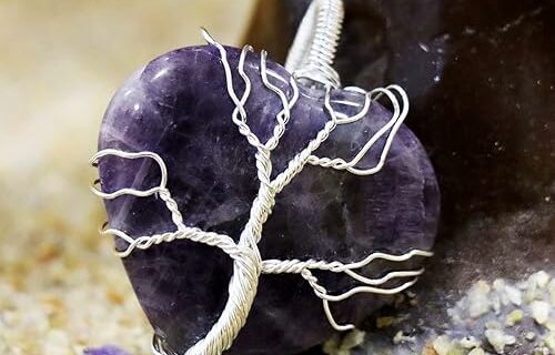 Amethyst Heart Shape Stone with Wire Wrapped Tree of Pendant Pendant For & Valentine Day Gift