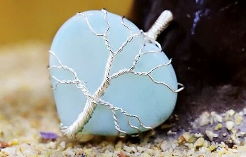 Opalite Heart Shape Stone with Wire Wrapped Tree of Life Pendant For & Valentine Day Gift
