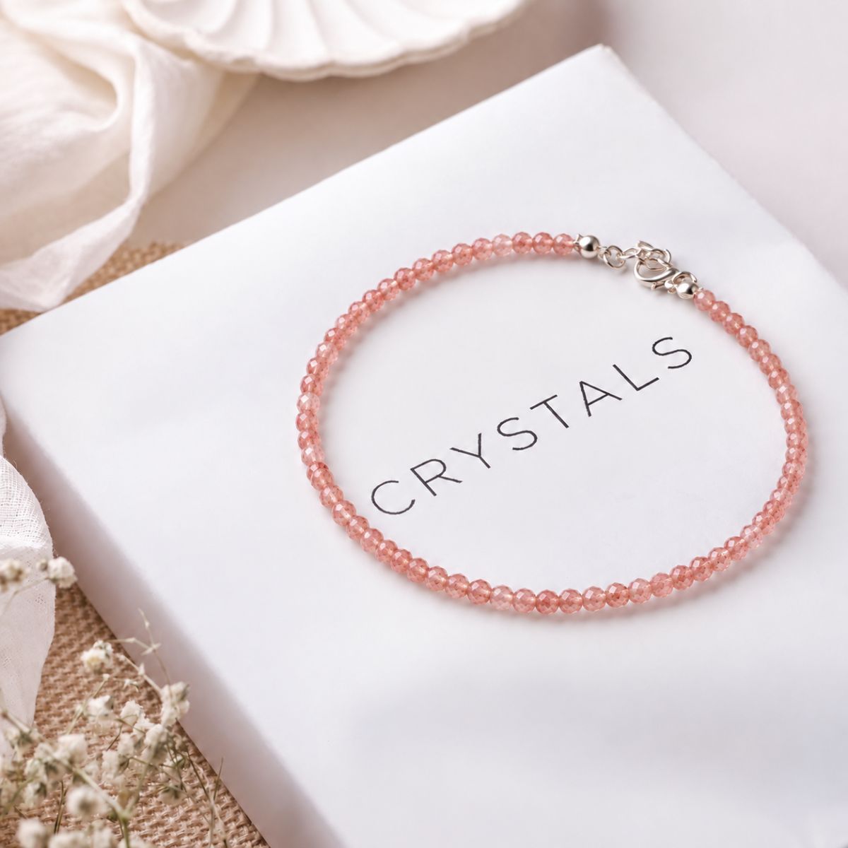 Pink Strawberry Quartz Anklet (2) pink strawberry quartz anklet