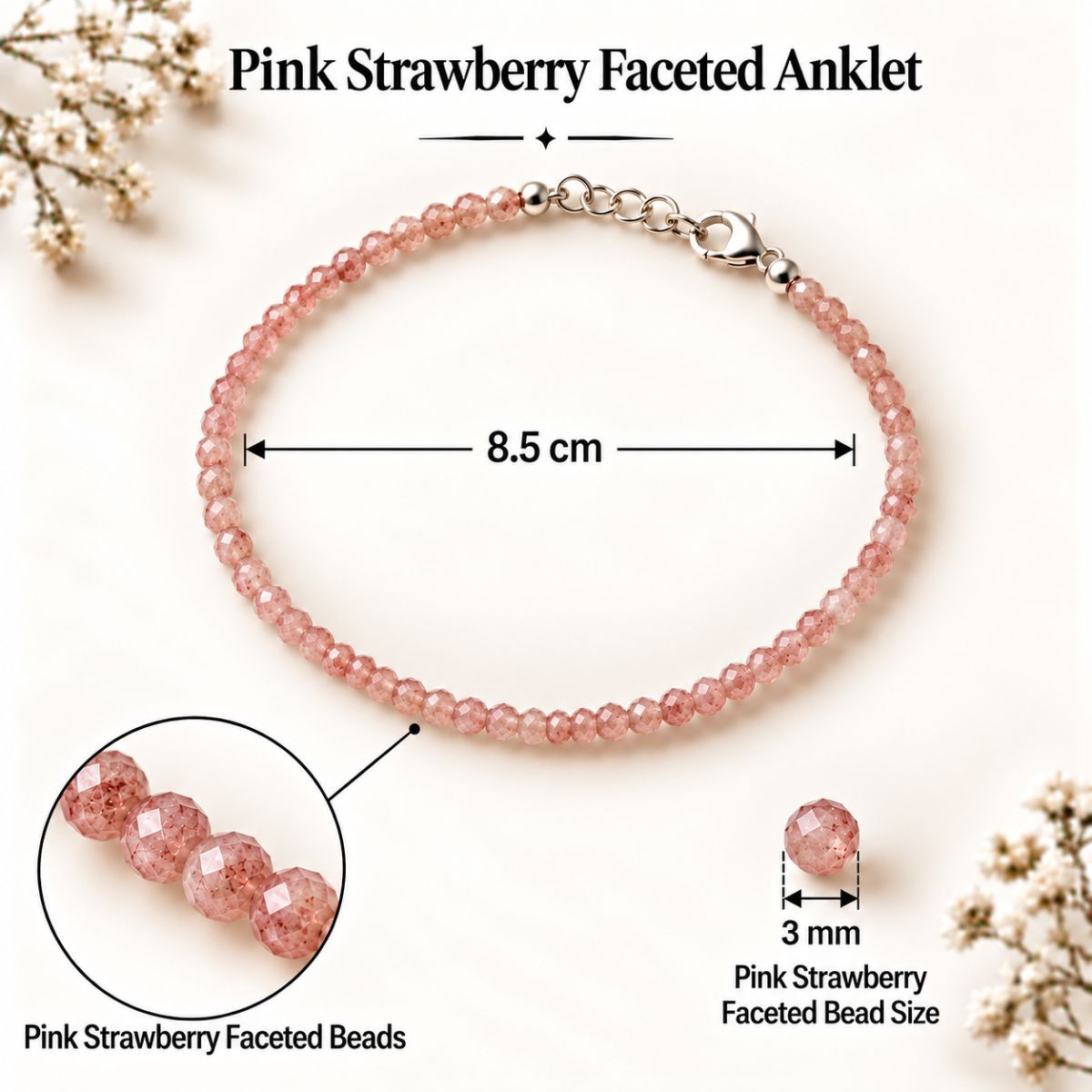Pink Strawberry Quartz Anklet pink strawberry quartz anklet