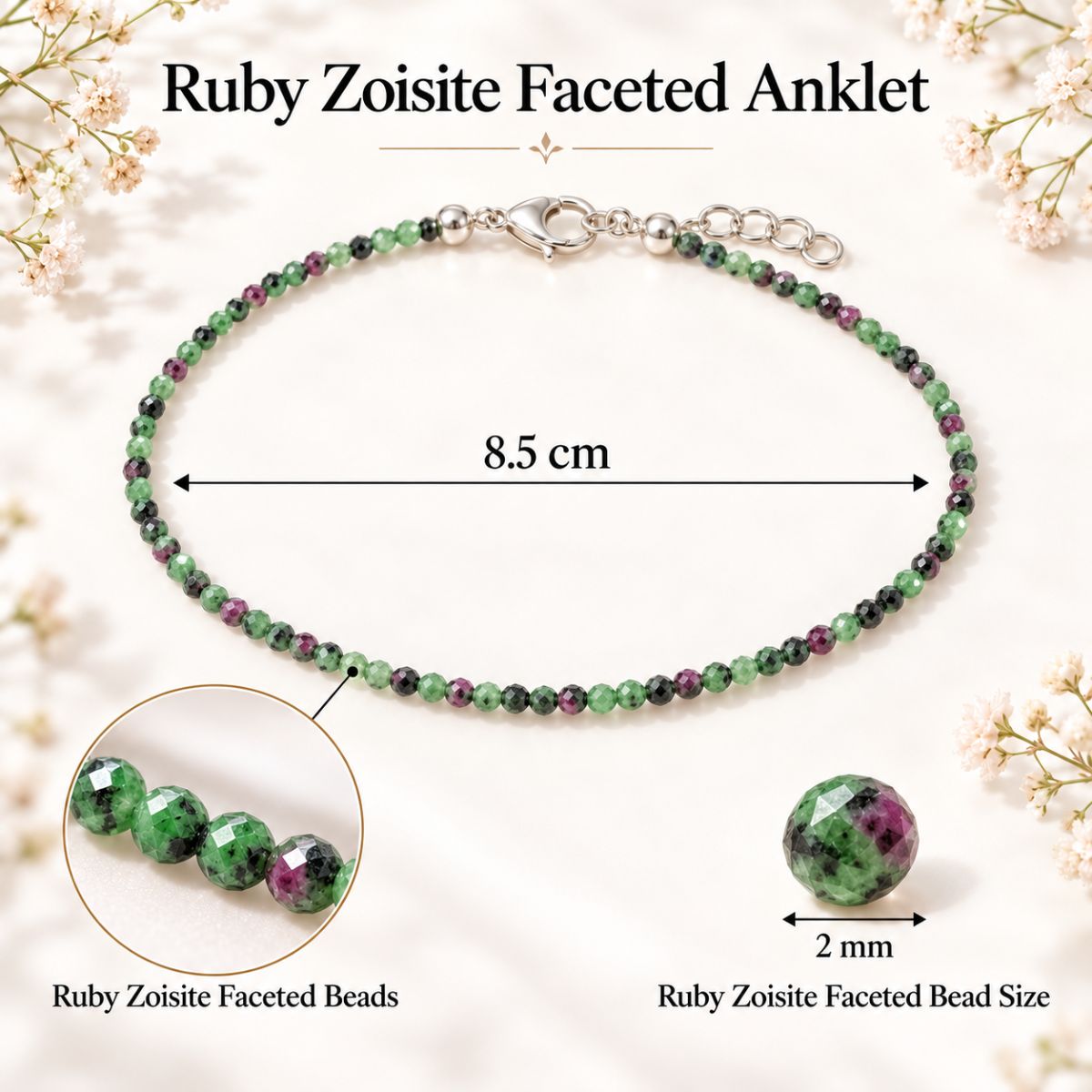 Ruby Zoisite Crystal Anklet 2mm (1) ruby zoisite crystal anklet 2mm