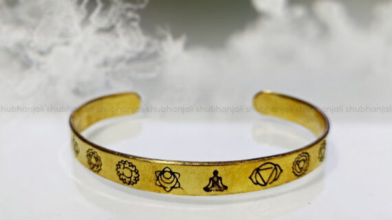 7 Chakra Yoga Symbol Engraved Gold Kada For Men/Boy Gold Open Adjustable Bracelet