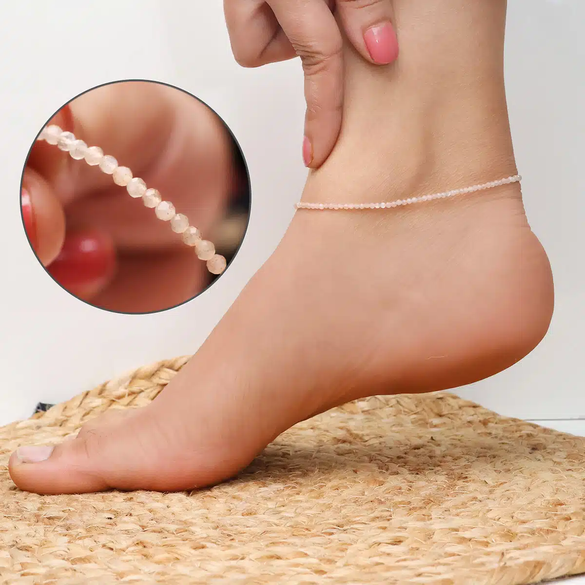 Shubhanjali-Peach Moonstone Anklet Peach Moonstone For Dreams, Growth Anklet For Girls / Women