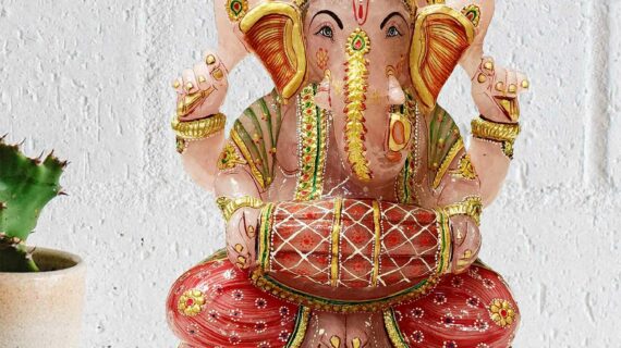 Rose Quartz Ganesha Crystal Stone Idol