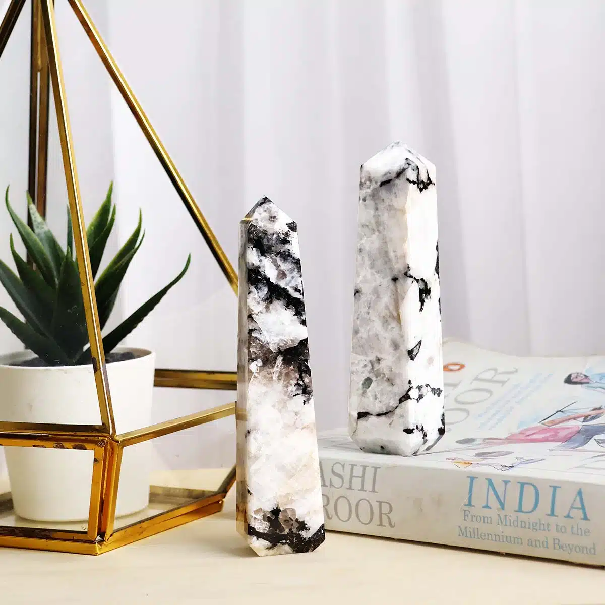 Shubhanjali-Rainbow Moonstone Tower Point_1 Rainbow Moonstone Tower Point, Stick, Meditation