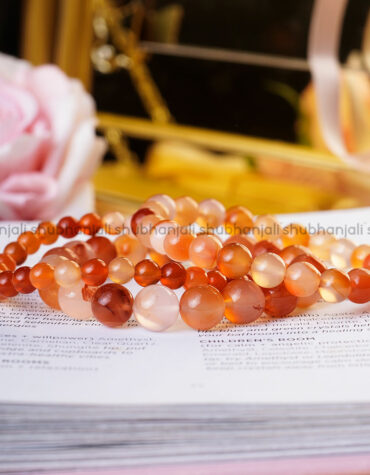 Natural Red Carnelian Crystal Round Beads Elastic Bracelet For Love, Romance