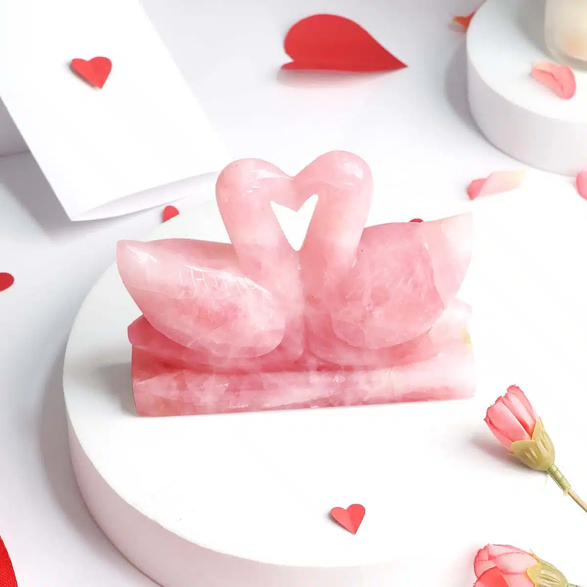 Shubhanjali-Rose Quartz Swan Duck Pair (1) Shop Rose Quartz Swan Duck Pair, Stone for Love, Relationship, Self