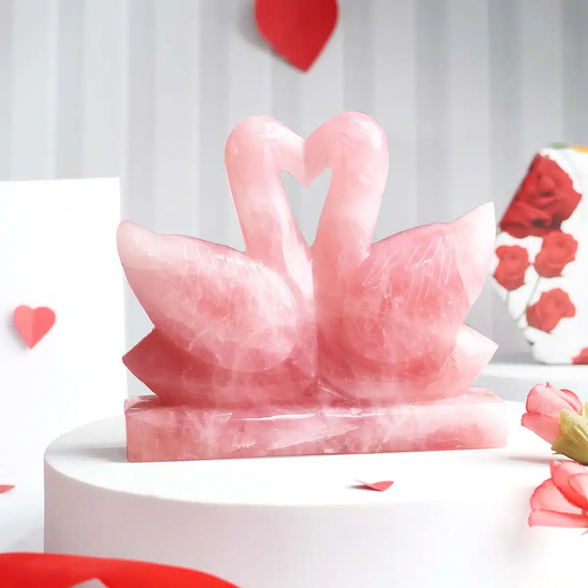 Shubhanjali-Rose Quartz Swan Duck Pair (2) Shop Rose Quartz Swan Duck Pair, Stone for Love, Relationship, Self