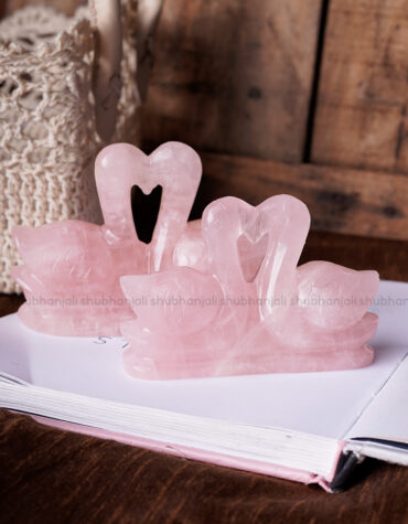 Rose Quartz Swan Duck Pair, Stone for Love, Relationship, Self