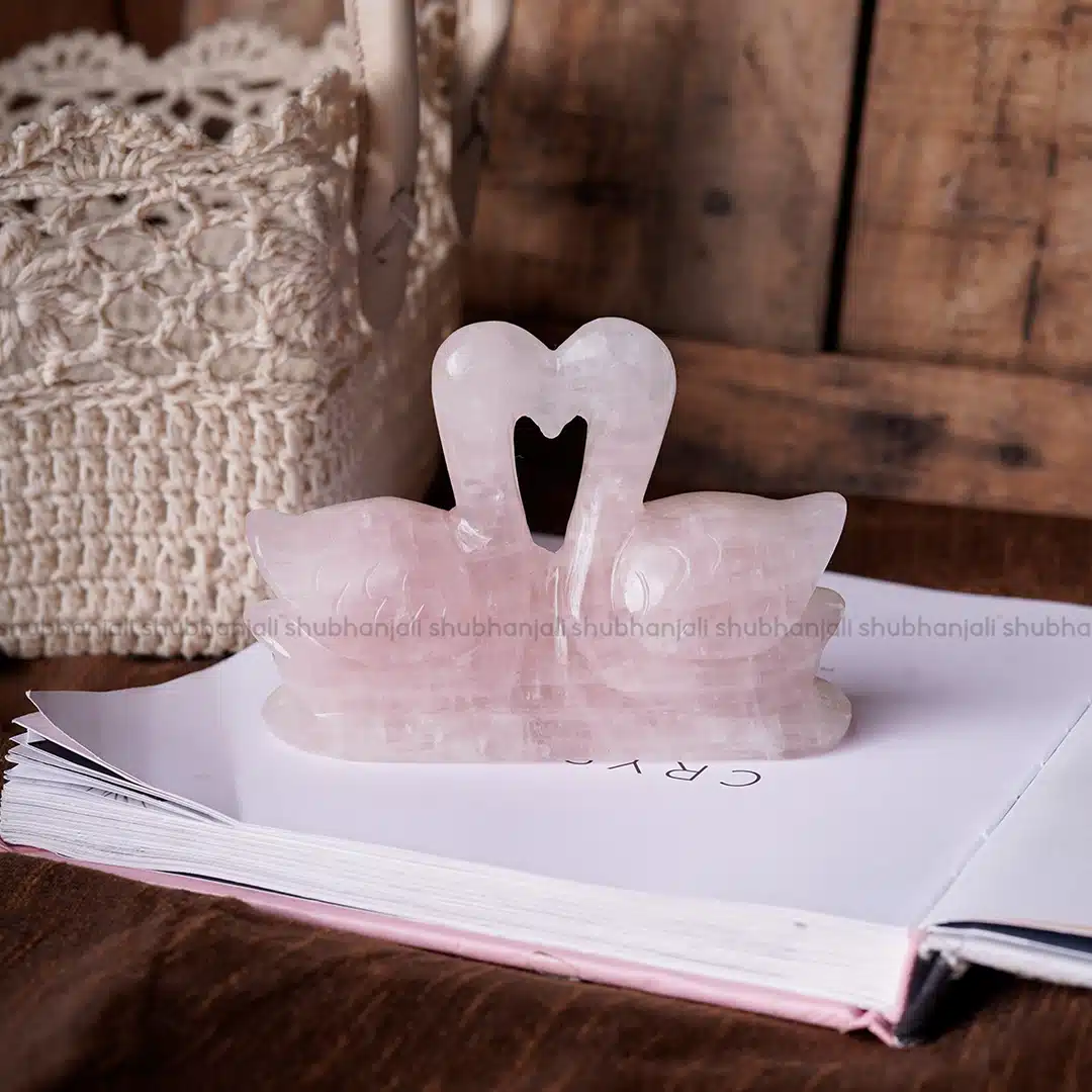 Shubhanjali-Rose Quartz Swan Pair1
