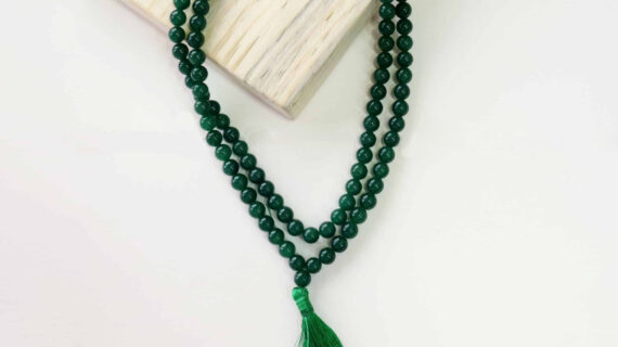 Green Jade Round Stone 108+1 Beads Elastic Jaap Mala For Love, Good luck, Peace & Crystal