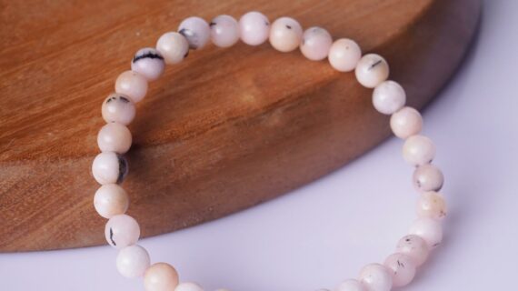 Pink Opal Round Beads Elastic Bracelet