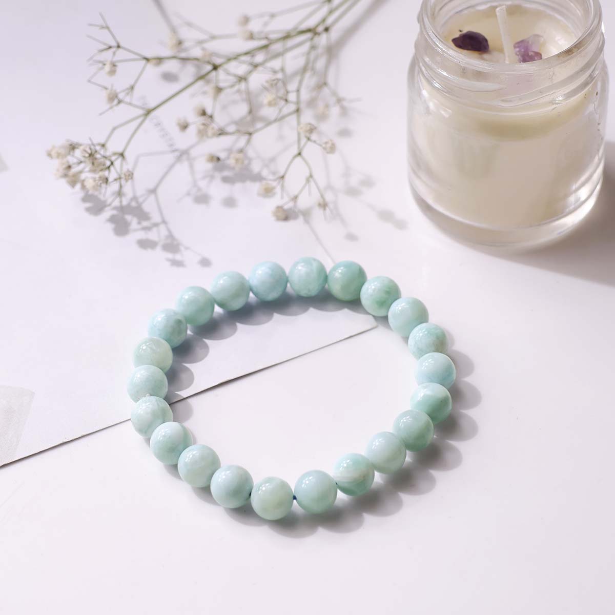 Larimar Bracelet – 8mm, Crystal for Calm, Anxiety, Meditation (3)