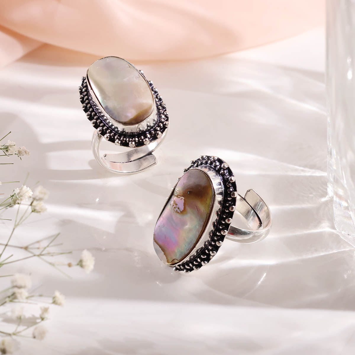 Mother Of Pearl Oval Ring (1) Mother Of Pearl Oval Ring-Shubhanjali Store