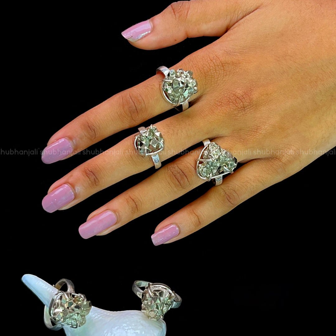 Pyrite Cluster Ring, Crystal for Wealth, Prosperity, Abundance