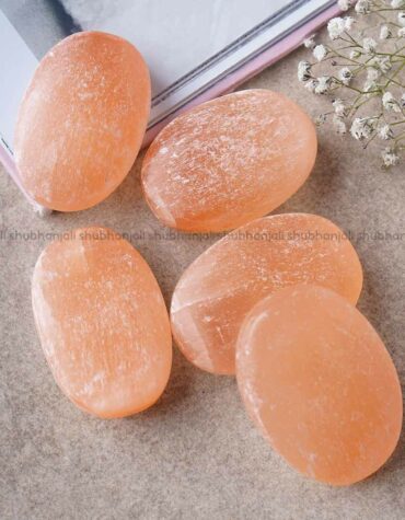Orange Selenite Palm Stone Crystal for Cleansing Aura, Protection, Energising