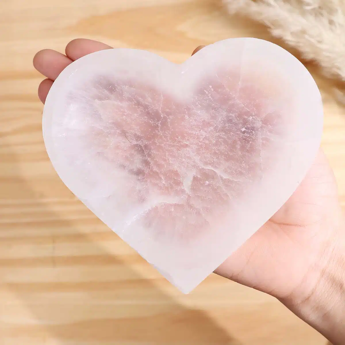 Shubhanjali-Selenite Heart Shape Bowl (1) Shop Selenite Heart Shape Bowl, Crystal for Cleansing, Charging