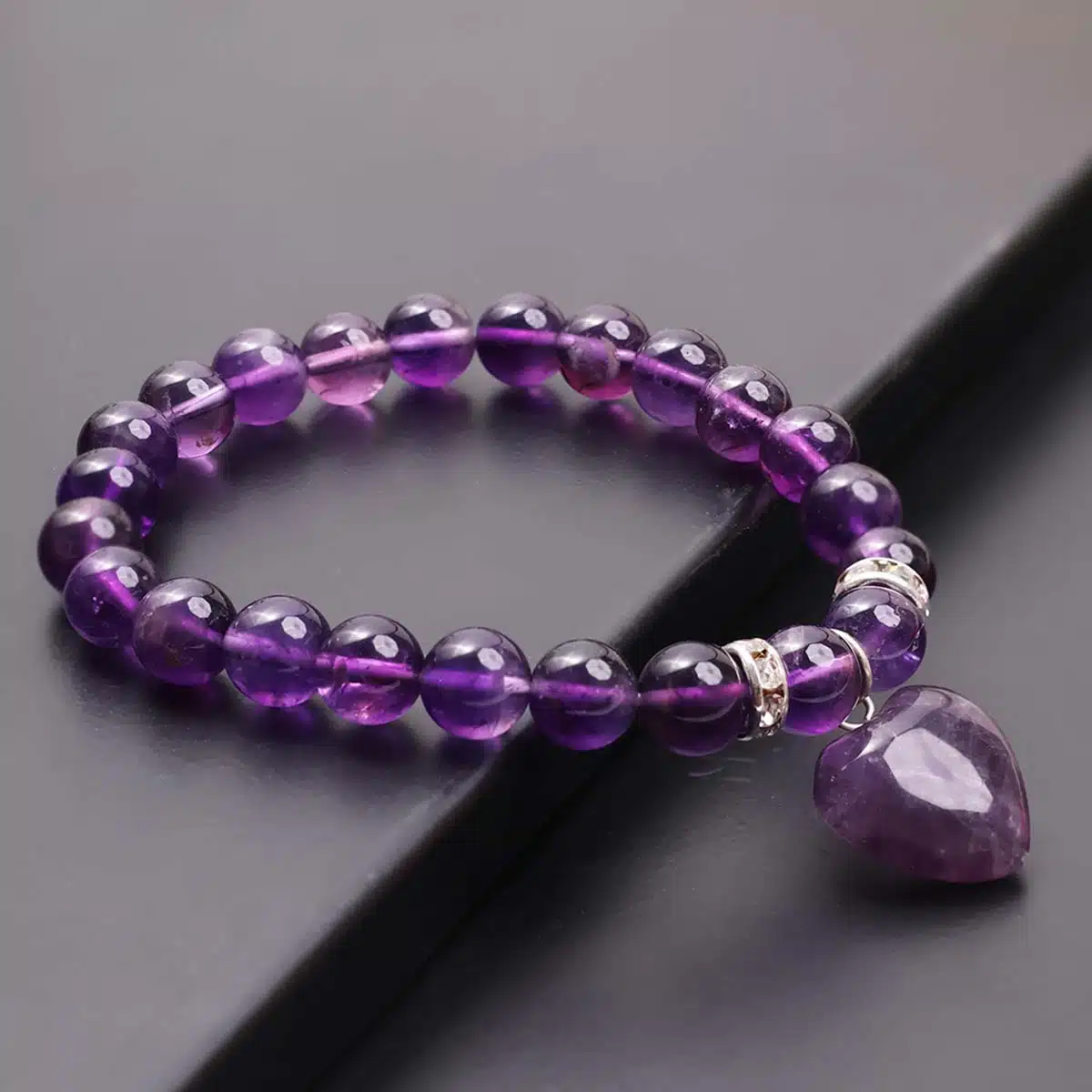 Amethyst Bracelet With Mini Heart Charm-Shubhanjali (2) Shop Amethyst Crystal Bracelet With Mini Heart Charm