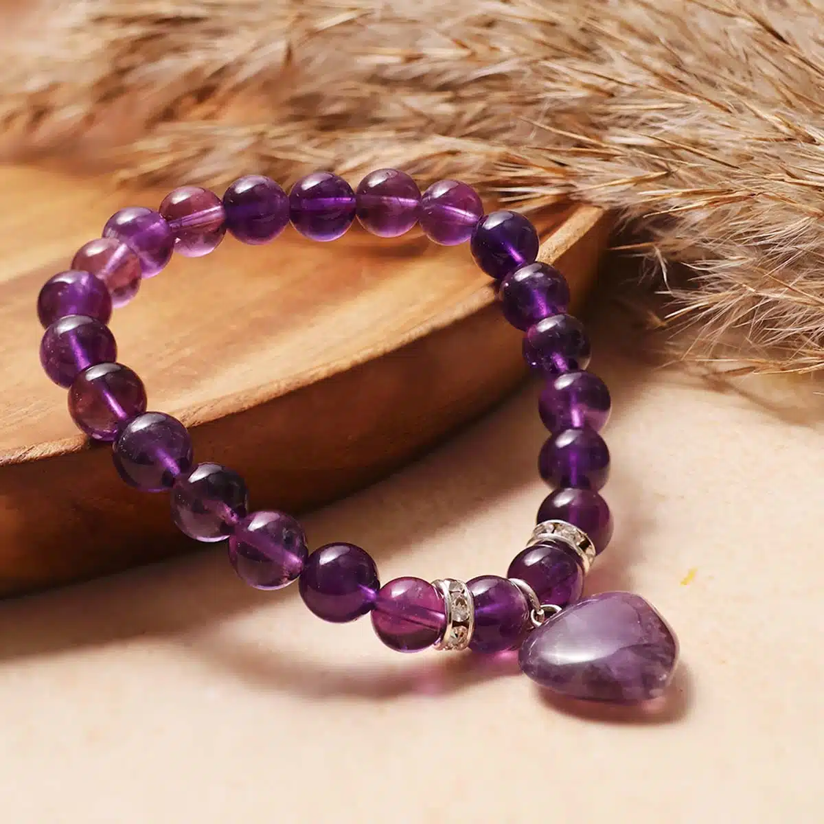 Amethyst Bracelet With Mini Heart Charm-Shubhanjali (3) Shop Amethyst Crystal Bracelet With Mini Heart Charm