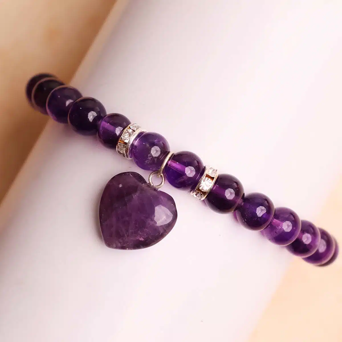 Amethyst Bracelet With Mini Heart Charm-Shubhanjali (4) Shop Amethyst Crystal Bracelet With Mini Heart Charm