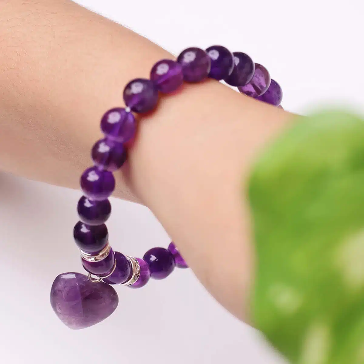 Amethyst Bracelet With Mini Heart Charm-Shubhanjali (5) Shop Amethyst Crystal Bracelet With Mini Heart Charm