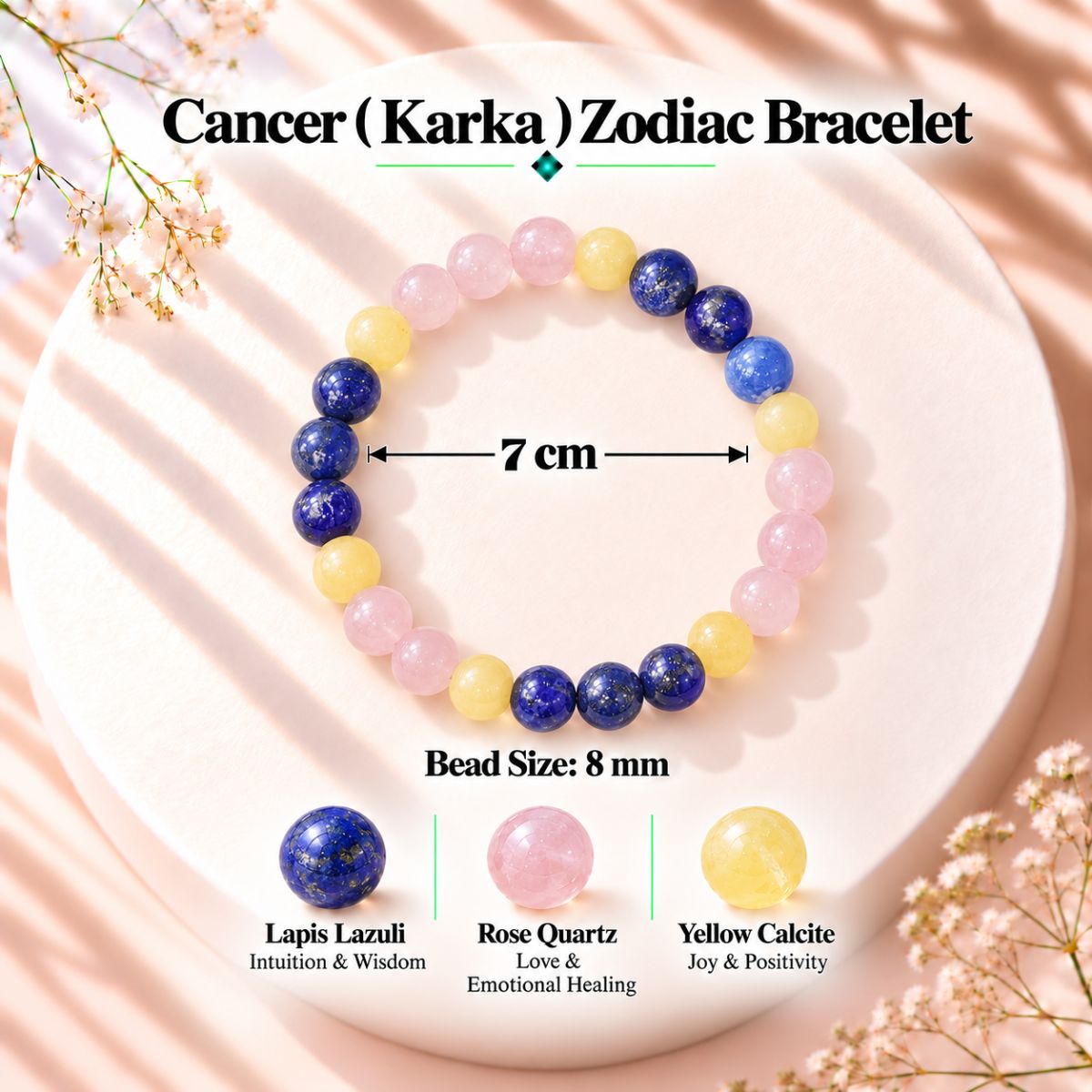 Cancer ( Karka ) Zodiac Sign Bracelet 8MM cancer ( karka ) zodiac sign bracelet 8mm
