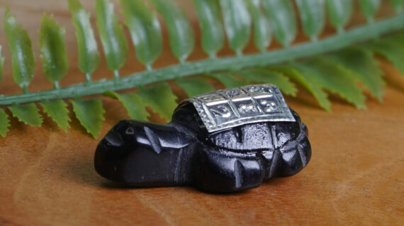 Black Agate With Shree Yantra Plate Mini Tortoise Symbol of Wisdom, Knowledge and Good Luck