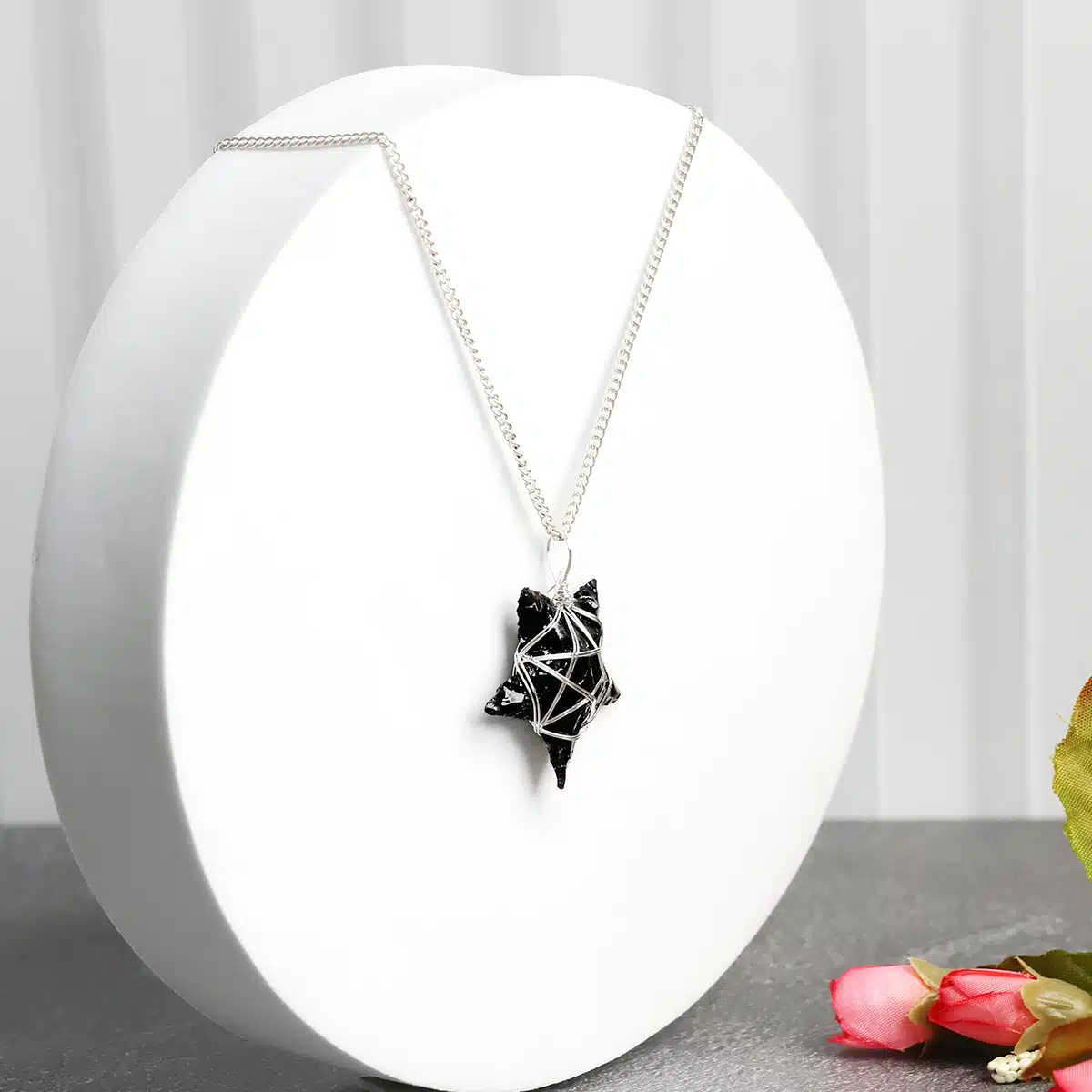 Shubhanjali-Black Obsidian Crystal Wire Wrapped Star Pendant Black Obsidian Crystal Wire Wrapped Star Pendant