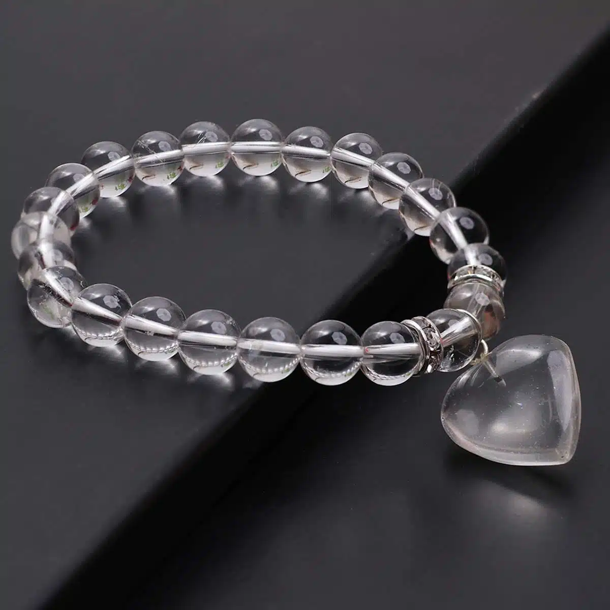 Clear Quartz Bracelet With Mini Heart Charm-Shubhanjali (3) Shop Clear Quartz Crystal Bracelet With Mini Heart Charm