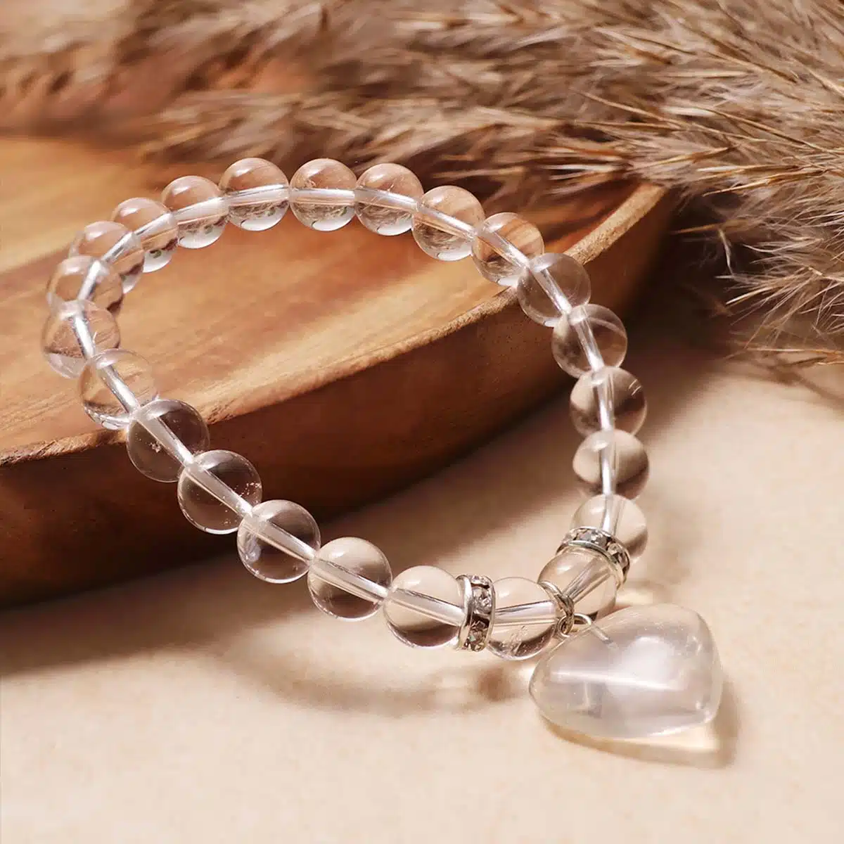 Clear Quartz Bracelet With Mini Heart Charm-Shubhanjali (4) Shop Clear Quartz Crystal Bracelet With Mini Heart Charm