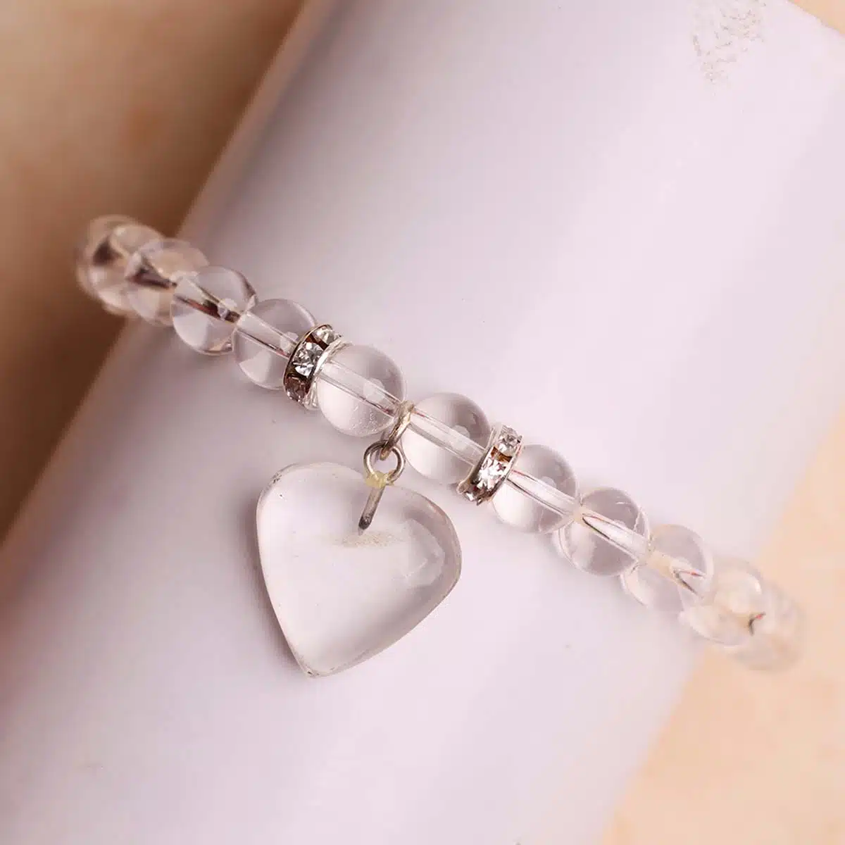 Clear Quartz Bracelet With Mini Heart Charm-Shubhanjali (5) Shop Clear Quartz Crystal Bracelet With Mini Heart Charm