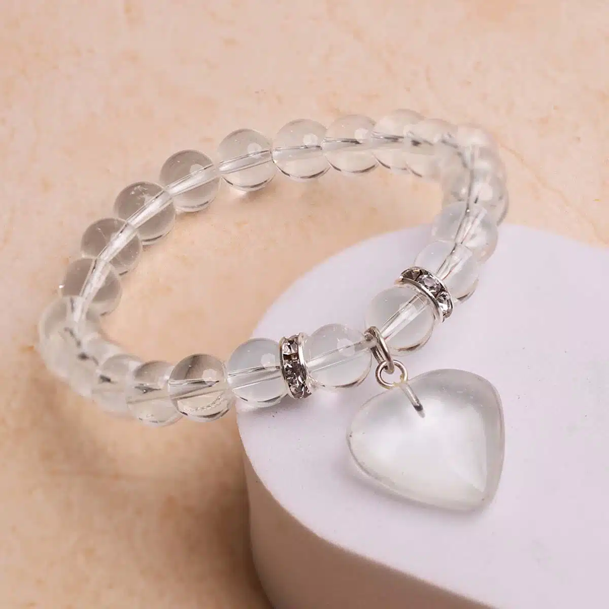 Clear Quartz Bracelet With Mini Heart Charm-Shubhanjali (6) Shop Clear Quartz Crystal Bracelet With Mini Heart Charm