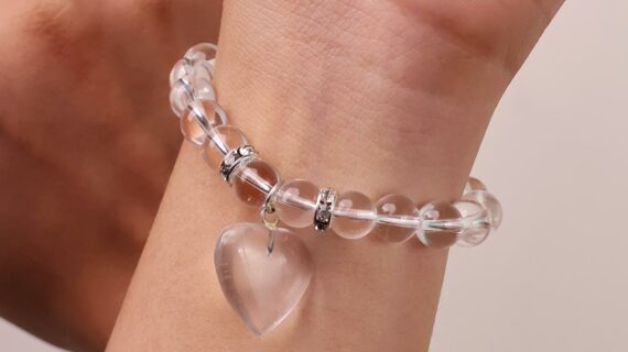 Clear Quartz Bracelet With Mini Heart Charm