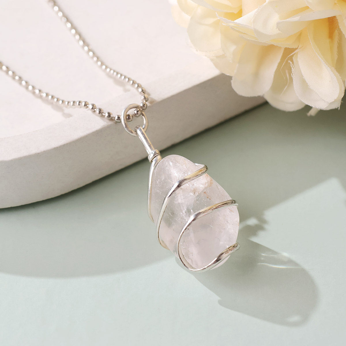 Clear Quartz Wire Wrapped Tumble Pendant (5)