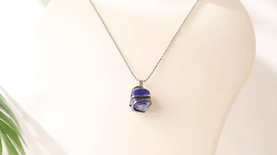 Lapis Lazuli Wrapped Wire Tumble Pendant
