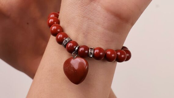 Red Jasper Bracelet With Mini Heart Charm