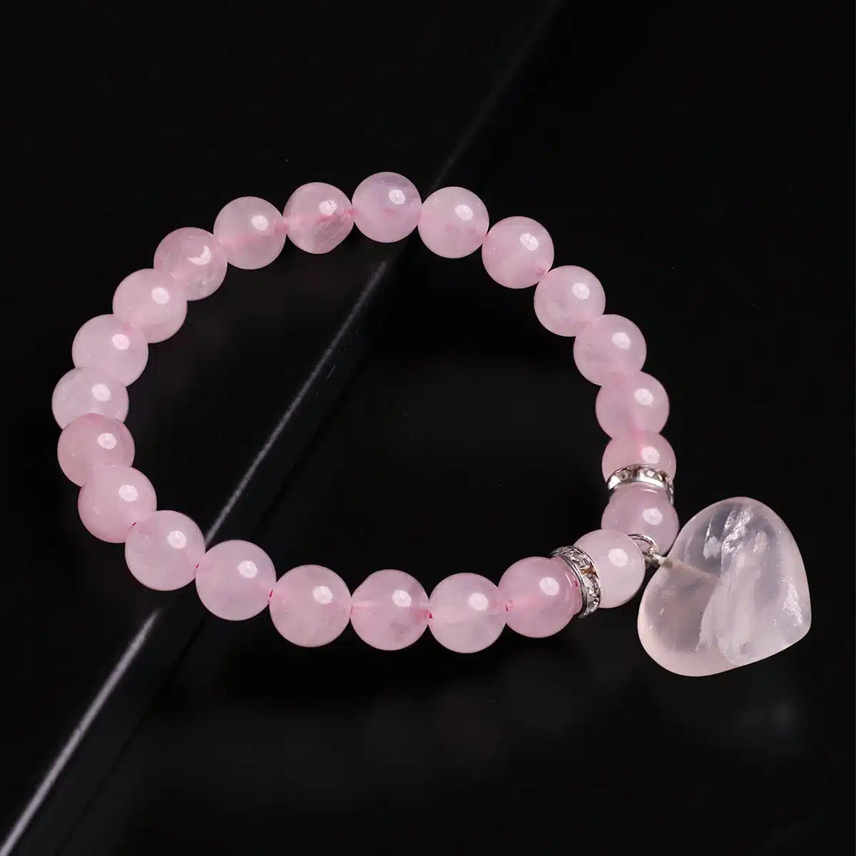 Rose Quartz Bracelet With Mini Heart Charm-Shubhanjali (5) Shop Rose Quartz Crystal Bracelet With Mini Heart Charm
