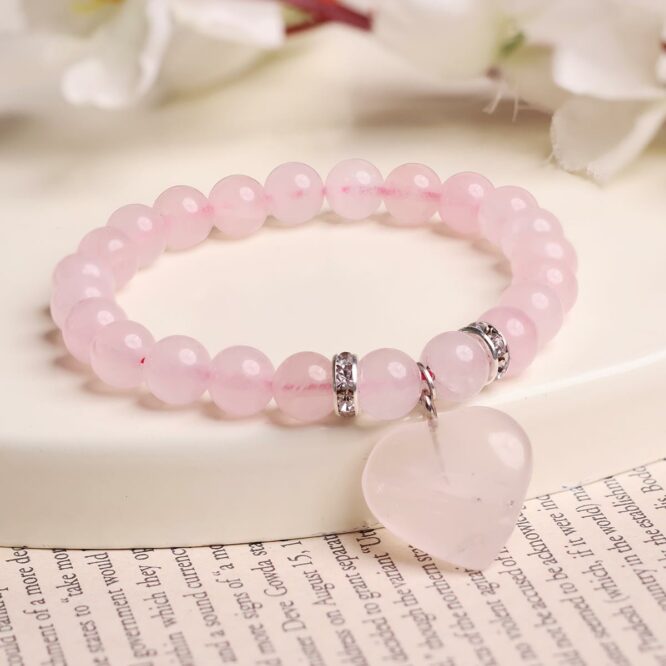 Shop Rose Quartz Crystal Bracelet With Mini Heart Charm