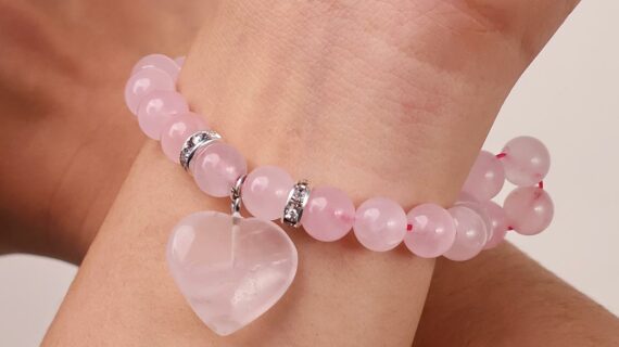 Rose Quartz Bracelet With Mini Heart Charm
