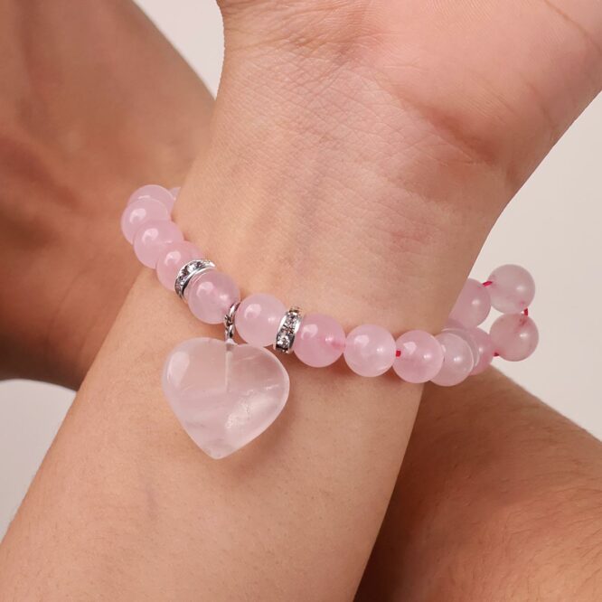 Shop Rose Quartz Crystal Bracelet With Mini Heart Charm