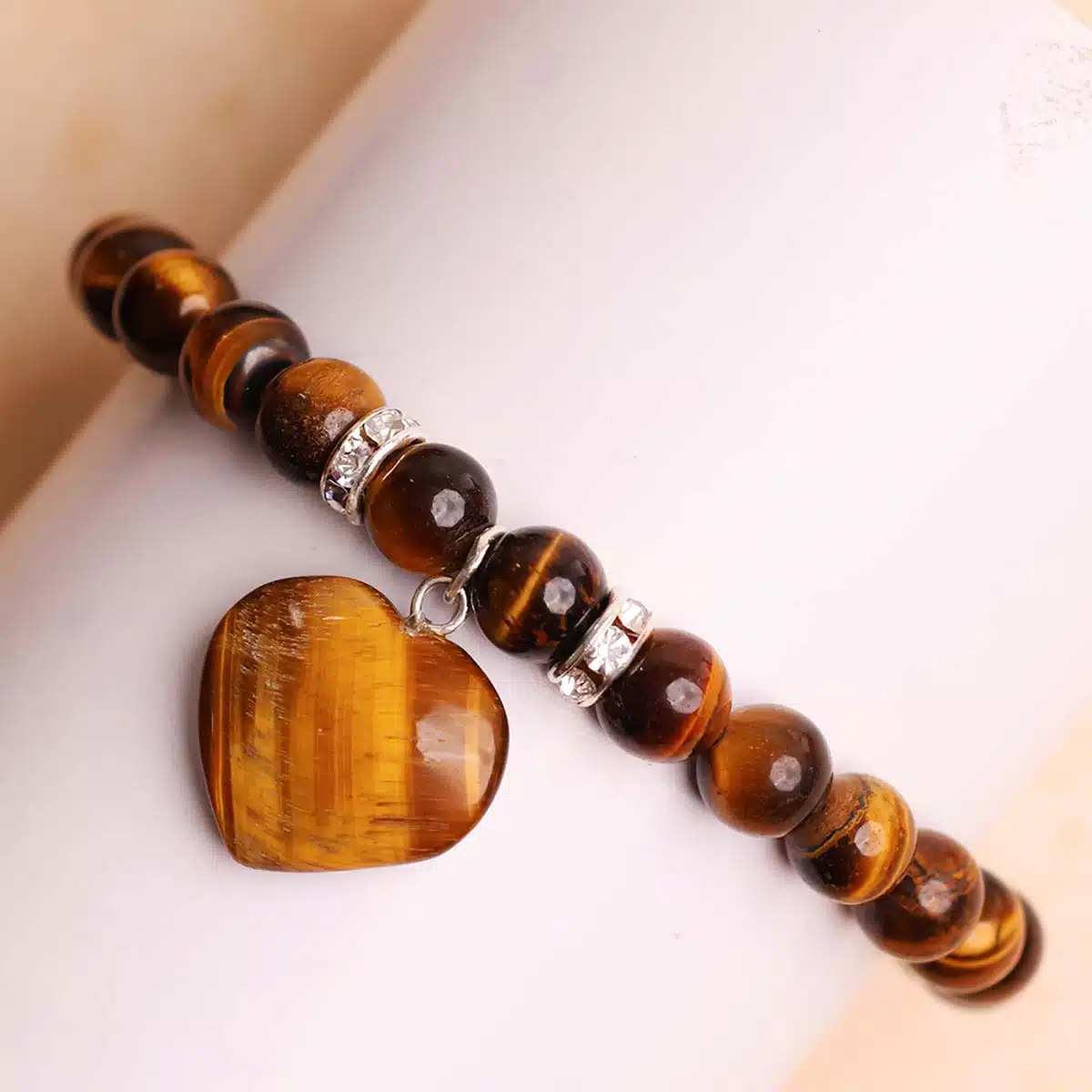 Tiger Eye Bracelet With Mini Heart Charm-Shubhanjali (2) Shop Tiger Eye Crystal Bracelet With Mini Heart Charm