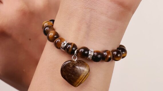 Tiger Eye Bracelet With Mini Heart Charm