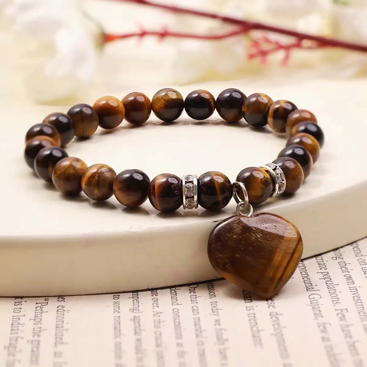Tiger Eye Bracelet With Mini Heart Charm-Shubhanjali (6) Shop Tiger Eye Crystal Bracelet With Mini Heart Charm