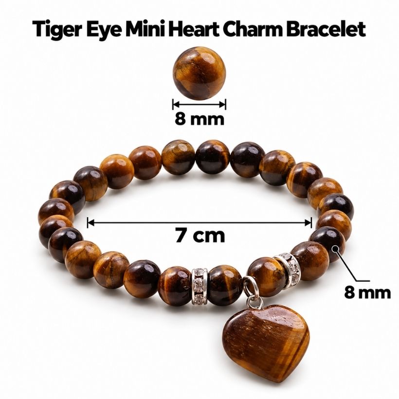 Tiger Eye Bracelet With Mini Heart Charm tiger eye bracelet with mini heart charm